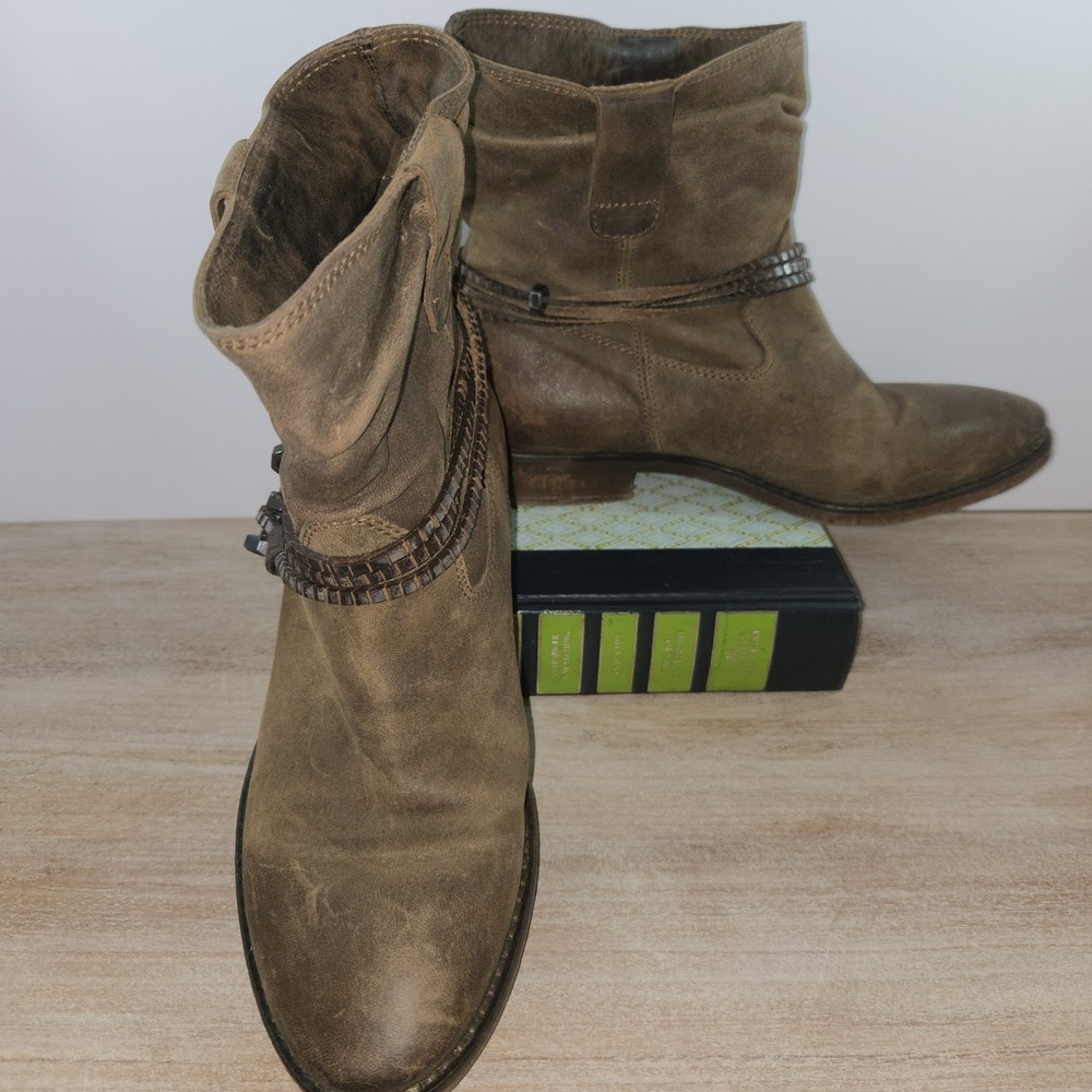 Brown Leather Western Ankle Boots Studded Straps Stylish‎ Casual Shoes